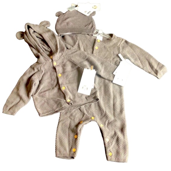 Gerber Baby Boys Charcoal gray sweater Knit Coverall, Cardigan, & Hat Set, 3-6M - Picture 11 of 15